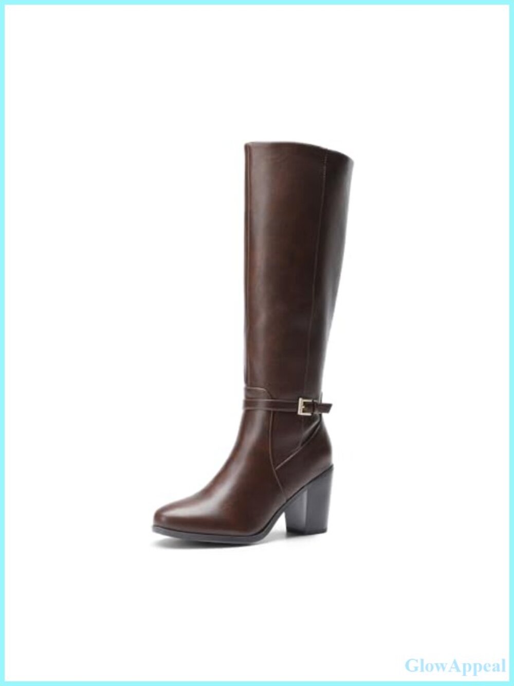 Women's Chunky Knee-High Boots Faux Leather Almond Toe Side Zip